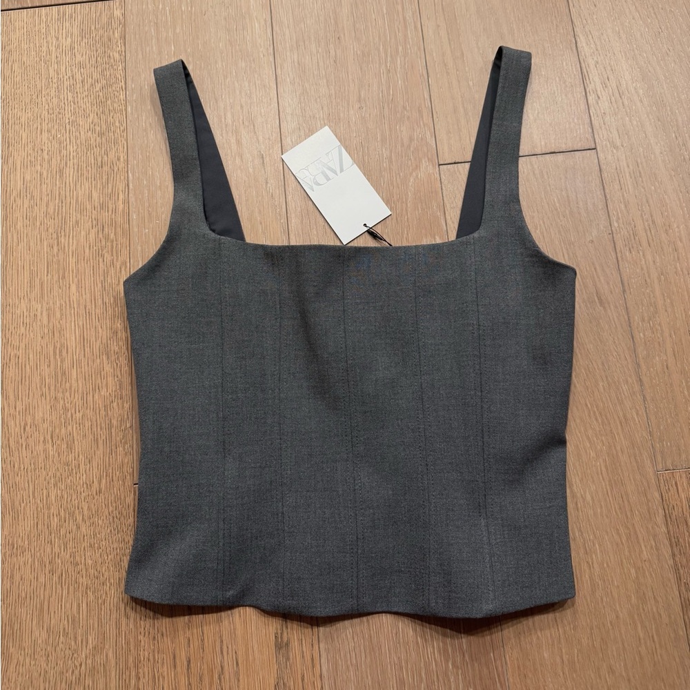 Zara grey corset bustier zip crop top Size M